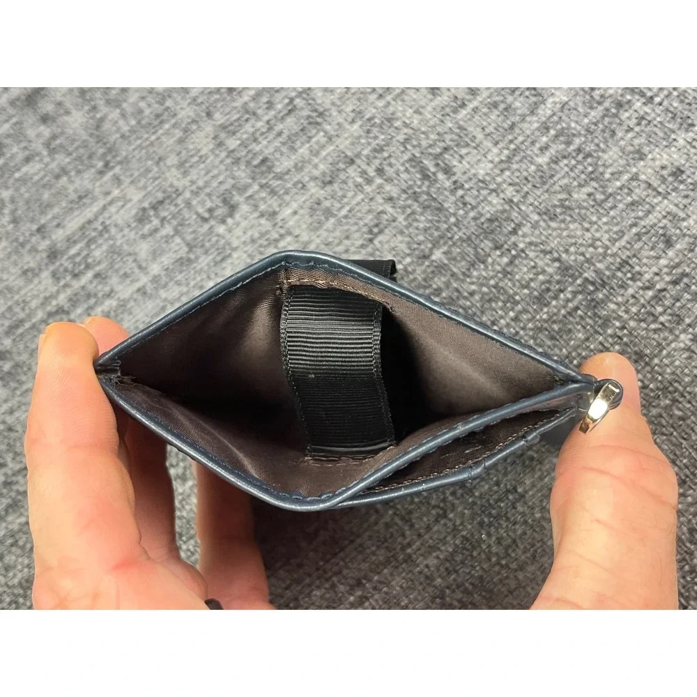 Andar Navy Blue Leather Minimalist Card Holder Wallet with ID Window Pull Tab